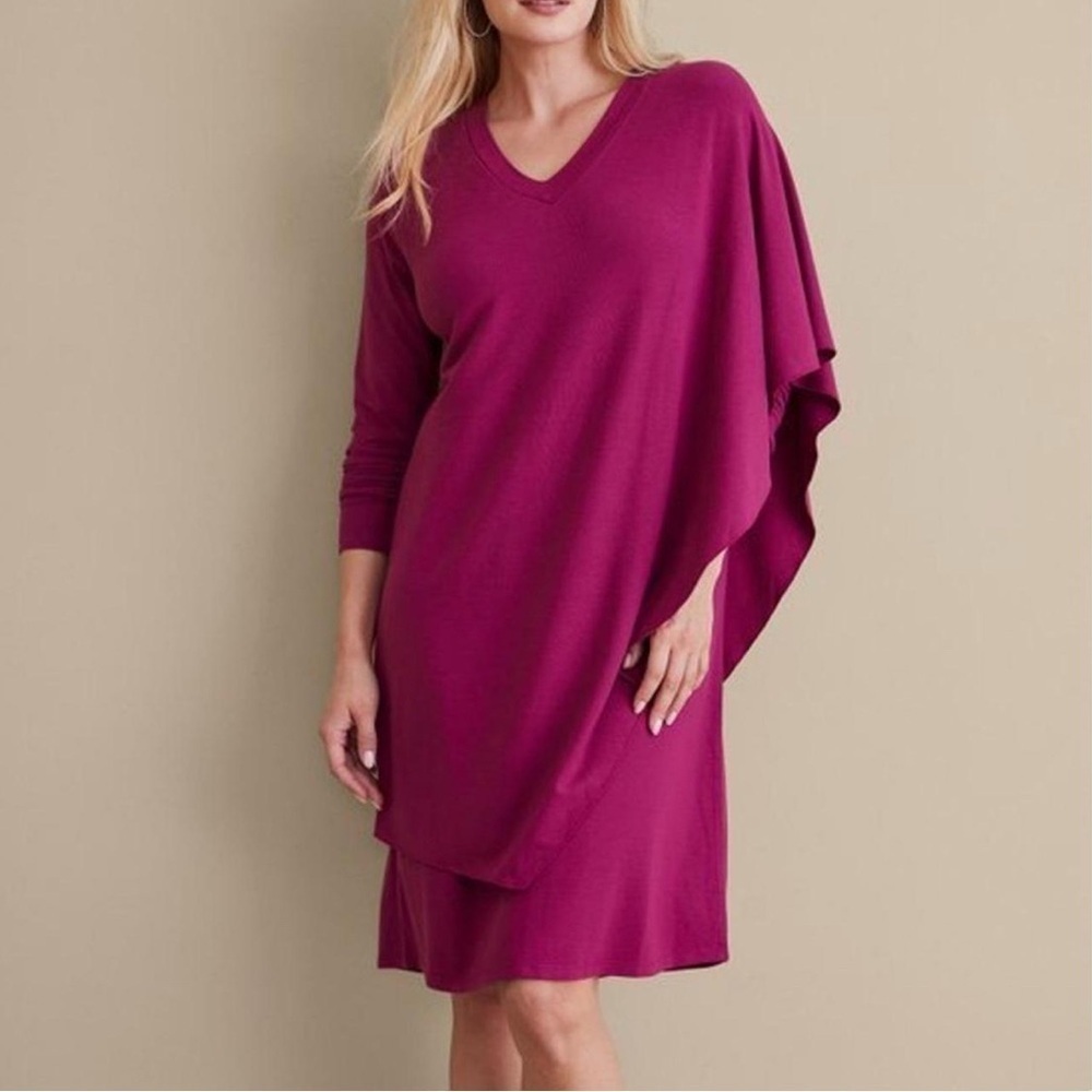 Soft Surroundings Marla Asymmetrical Knit Dress Pink 1X Plus V-Neck NWT Stretch